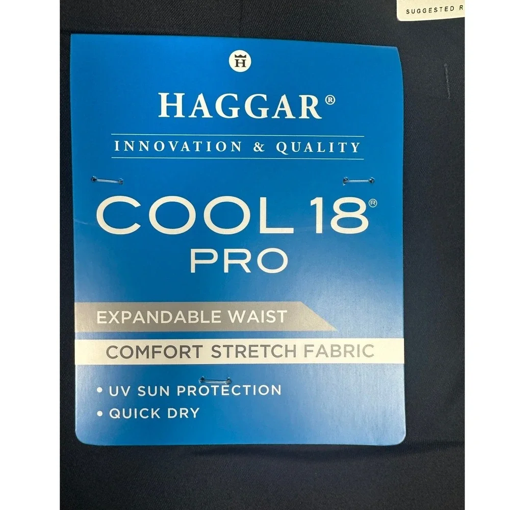 NEW Haggar Shorts Mens 46 Big Tall Black Cool 18 Pro Gabardine Chino Flat Front